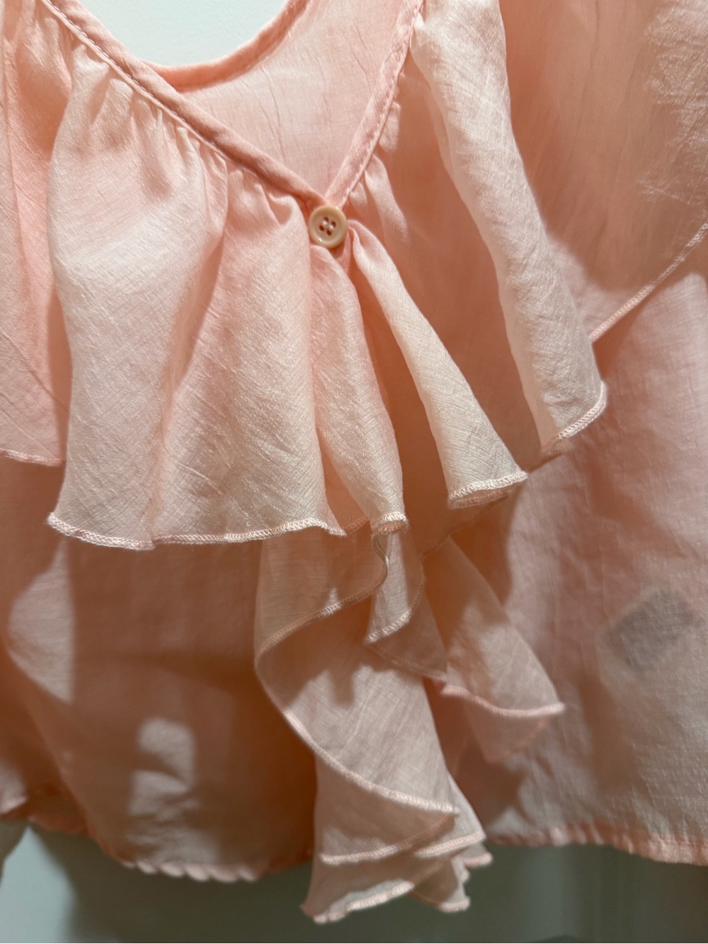 Peach Ruffle V-Neck Long Sleeve Blouse - Picture 12 of 12